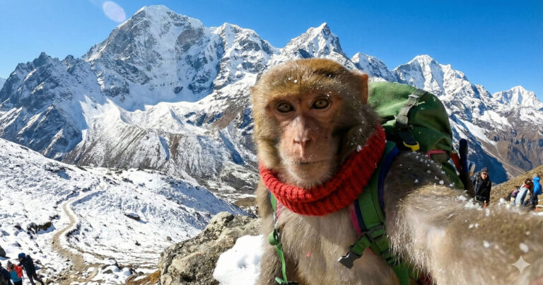 AI monkey creating vlog video on smartphone for Instagram reels