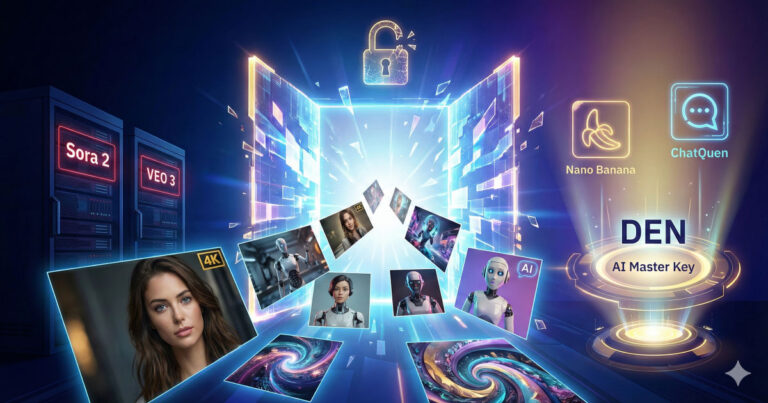 A conceptual illustration showing a collection of advanced AI tools, including video editing interfaces, realistic photo generation, and an autonomous AI agent operating a smartphone.