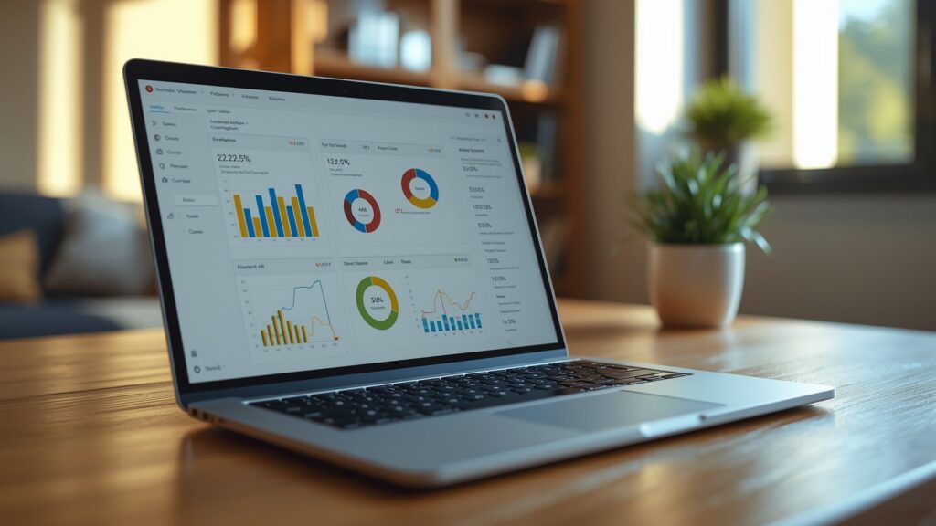 A laptop screen displaying data performance metrics during the AI Hindi Test Update evaluation