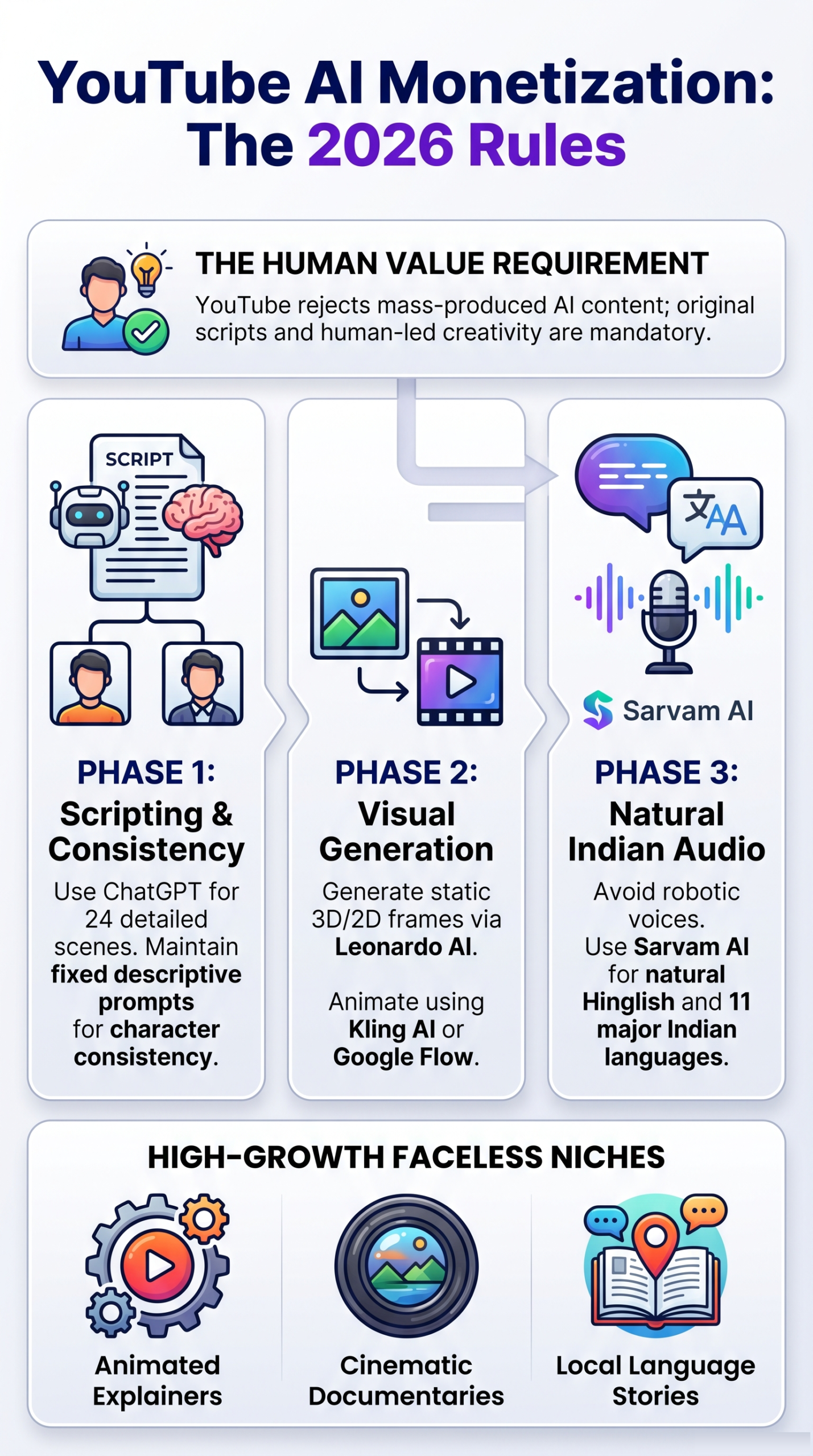 A workflow chart showing how to create AI cartoon animation in five steps