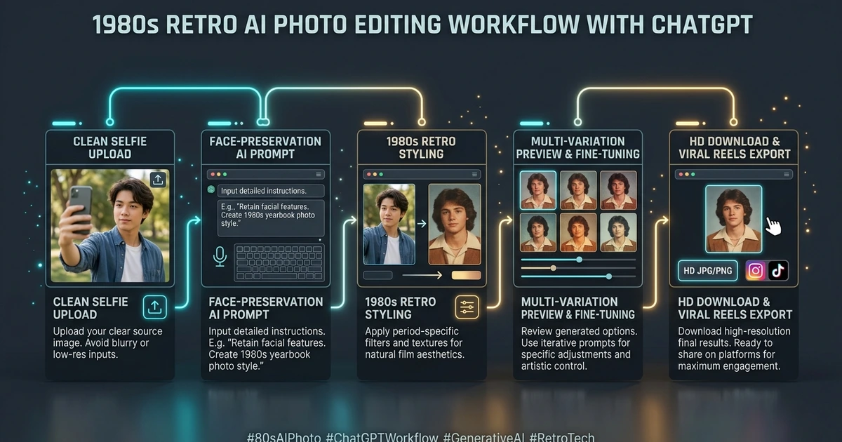 ChatGPT 80s Look AI Photo Editing 5-stage complete workflow roadmap diagram