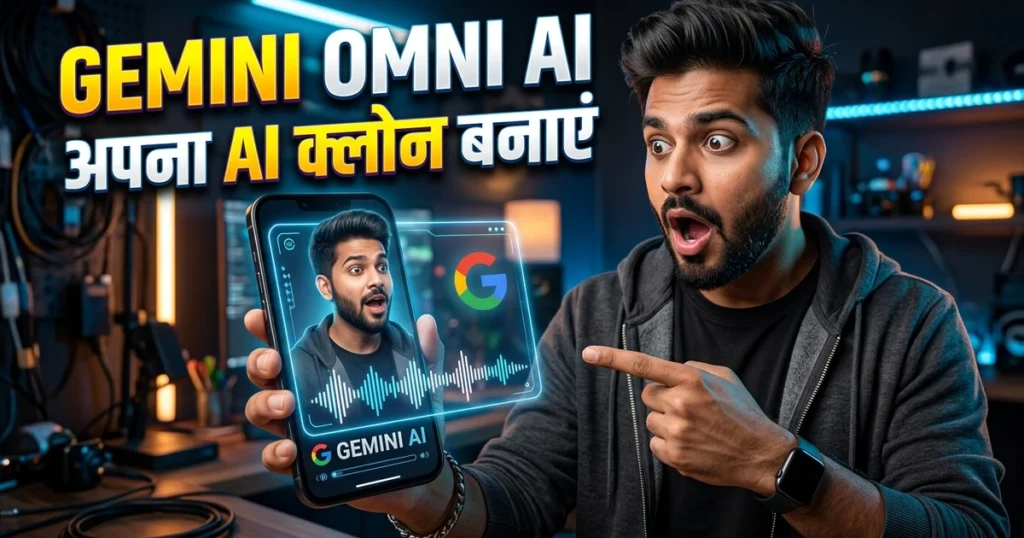 Google Gemini Omni AI realistic 3D avatar video generator model interface and smartphone clone preview