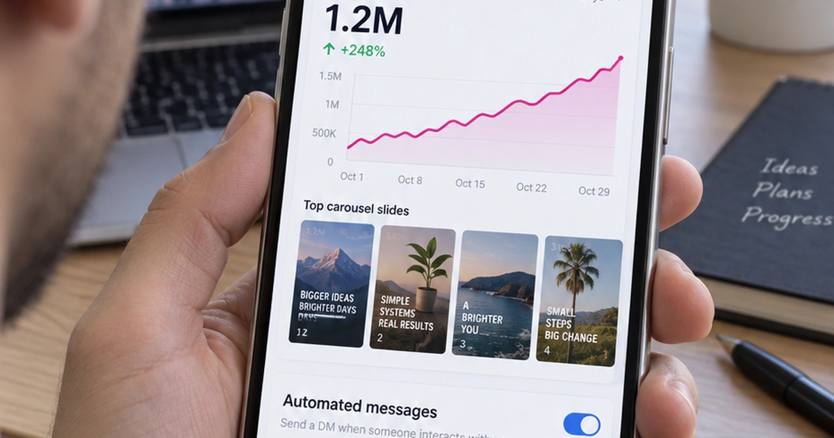 Meta Muse AI agent companion step 5 showcasing Grok Bot automated Instagram carousel creation and 24/7 DM answering system